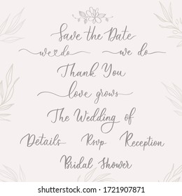 Set of Wedding calligraphic template  inscriptions  with  smooth lines.