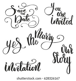 Set of Wedding calligraphy phrases. Vector illustration.