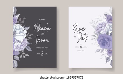 	
Set of wedding card with beautiful purple flower
