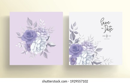 	
Set of wedding card with beautiful purple flower