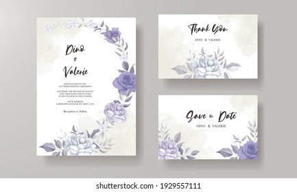 	
Set of wedding card with beautiful purple flower