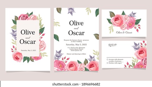 colección de tarjetas de boda con tema floral rosa y lila