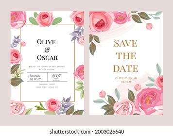 set of wedding card collection with pink and lilac floral theme