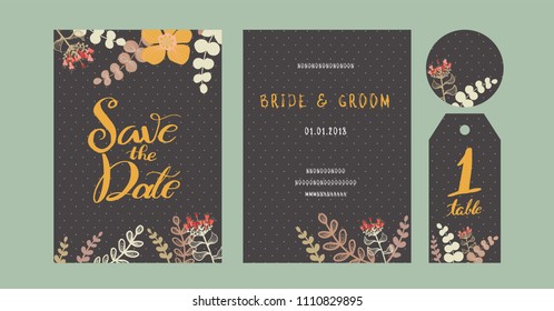 Set of Wedding Card with Flower Concept, Floral, Decorative Vector Templates. Can be used as Greeting, Invitation Card, Wedding Illustration.