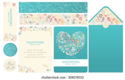 Set of Wedding Card with Flower Concept, Floral, Decorative Vector Templates. Can be used as Greeting Card, Wedding Illustration.