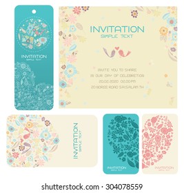 Set of Wedding Card with Flower Concept, Floral, Decorative Vector Templates. Can be used as Greeting Card, Wedding Illustration.