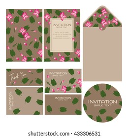 Set of Wedding Card with Flower Concept, Floral, Decorative Vector Templates. Can be used as Greeting Card, Wedding Illustration.