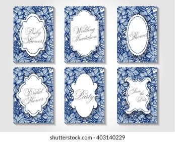 Set of wedding card flyer pages ornament illustration concept. Vintage art traditional, Islam, arabic, indian, ottoman motifs, elements. Vector decorative retro greeting card or invitation design.