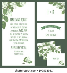 Set of wedding card or invitation with berries and leaves