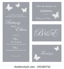 Set wedding card or invitation  with butterflies