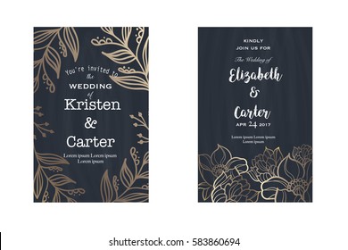 Set of wedding card invitation flyer pages in old style 