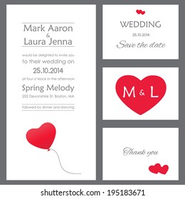 Set wedding card or invitation  with heart