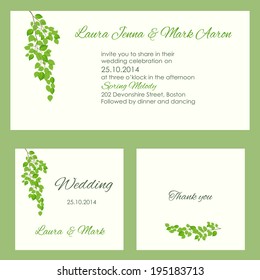 Set wedding card or invitation  with leaves