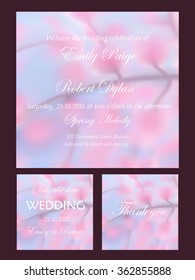 Set of wedding card or invitation with sakura flowers