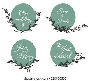 Set of wedding card, invitation card, save the date card, greeting card. Vector illustration
