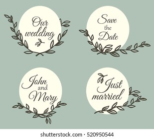 Set of wedding card, invitation card, save the date card, greeting card. Vector illustration