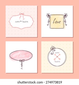 Set of wedding card or invitations. Great for wedding, marriage, Valentine's day. Cute design. Vector illustration. Eps 10.