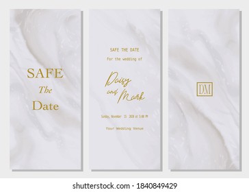 Set of wedding card template with white marble design background