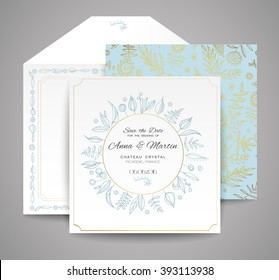 Set of wedding cards. Floral invitation, thank you card, save the date card. Templates for your design.