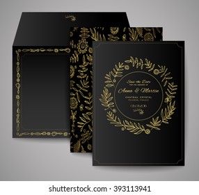 Set of wedding cards. Floral invitation, thank you card, save the date card. Templates for your design.