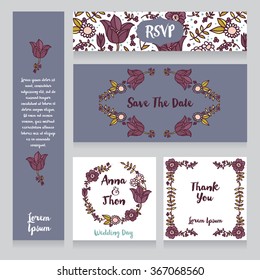 set of wedding cards, flowers design, vector illustration
