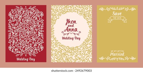 Set of wedding cards for garden celebration, vector illustration