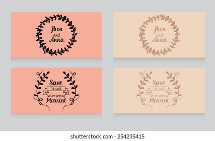set of wedding cards in graphic style, vector illustration