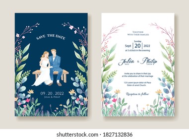 Set of wedding cards, Invitation, save the date template. Bride and groom Pre-wedding image.