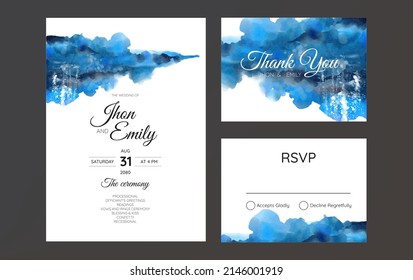 Set of wedding cards invitation Save the date sea style design Blue watercolor
