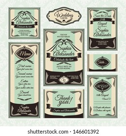 Set ?4 of wedding cards. Wedding invitations, Thank you card, Save the date card, Table card, RSVP card and Menu. 