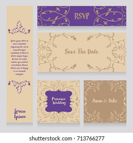 set of wedding cards, provence style design, vector illustration