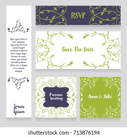 set of wedding cards, provence style design, vector illustration