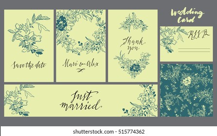 Set of wedding cards. Vector floral illustration.
