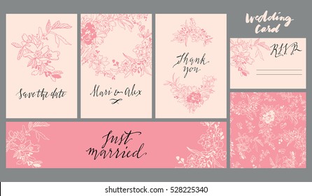 Set of wedding cards. Vector floral illustration.