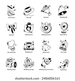 Set of Wedding Ceremony Hand Drawn Icons 

