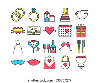 Set of wedding colored outline icons