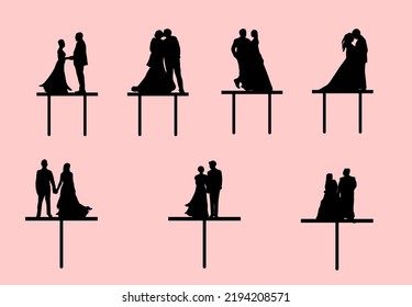 Set of Wedding Couple Topper Silhouette Illustrations 