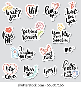 Set of wedding and decorative elements, vintage banner, ribbon, labels, frames, badge, stickers. Vector love element. Hand written sign