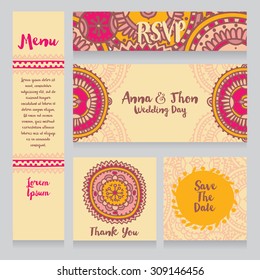 set of wedding design in boho style, vector illustration