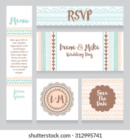 set of wedding design in boho style, vector illustration