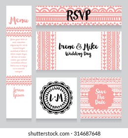 set of wedding design in boho style, vector illustration