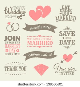 A set of wedding design elements and icons.