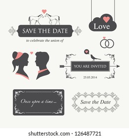 set of wedding design illustration elements and ornaments, editable. Wedding invitation card, valentines day card, happy birthday card