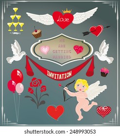 Set of wedding design vintage elements