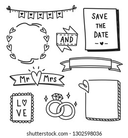 Set of wedding doodle elements.