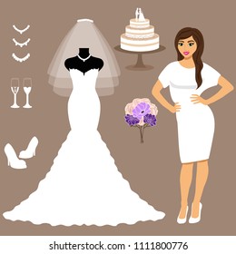 A set of wedding dresses. The choice. Clothes for the bride. Icons of wedding dresses. Vector illustration.