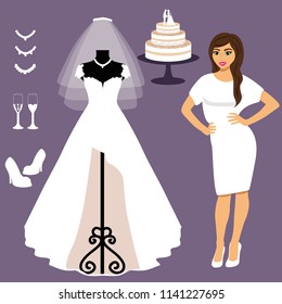 A set of wedding dresses. The choice. Clothes for the bride. Icons of wedding dresses. Vector illustration.