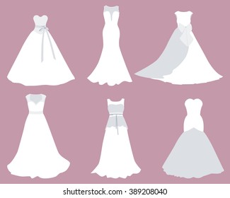 Set wedding dresses of different styles. Vector illustration