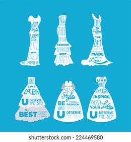 Set of wedding dresses. Vector vintage illustration.