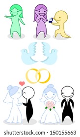 A set of wedding and engagement cartoons.